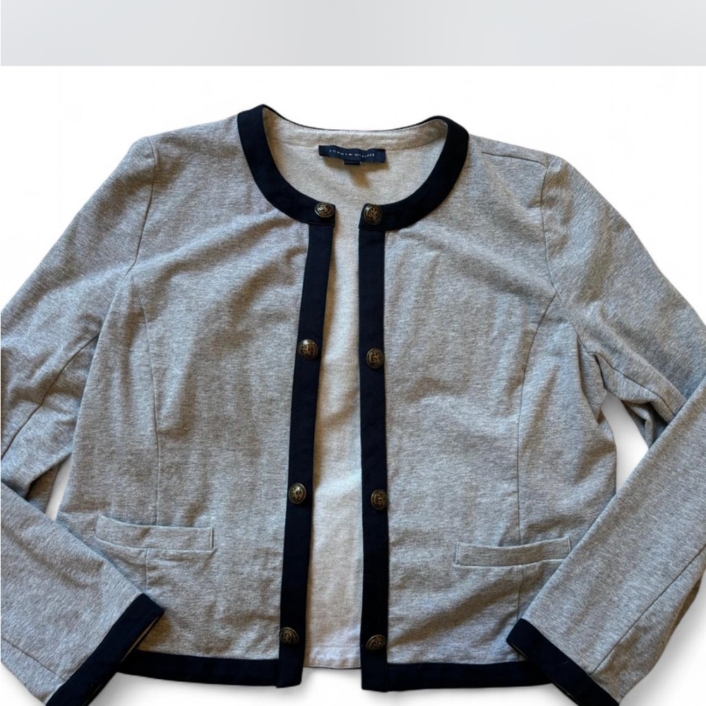 Tommy Hilfiger Women's Gray Cardigan with Navy Trim